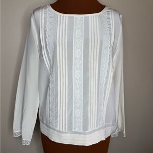 Joie Jessette Silk Lace Detail Back Button Ivory Blouse Size Medium